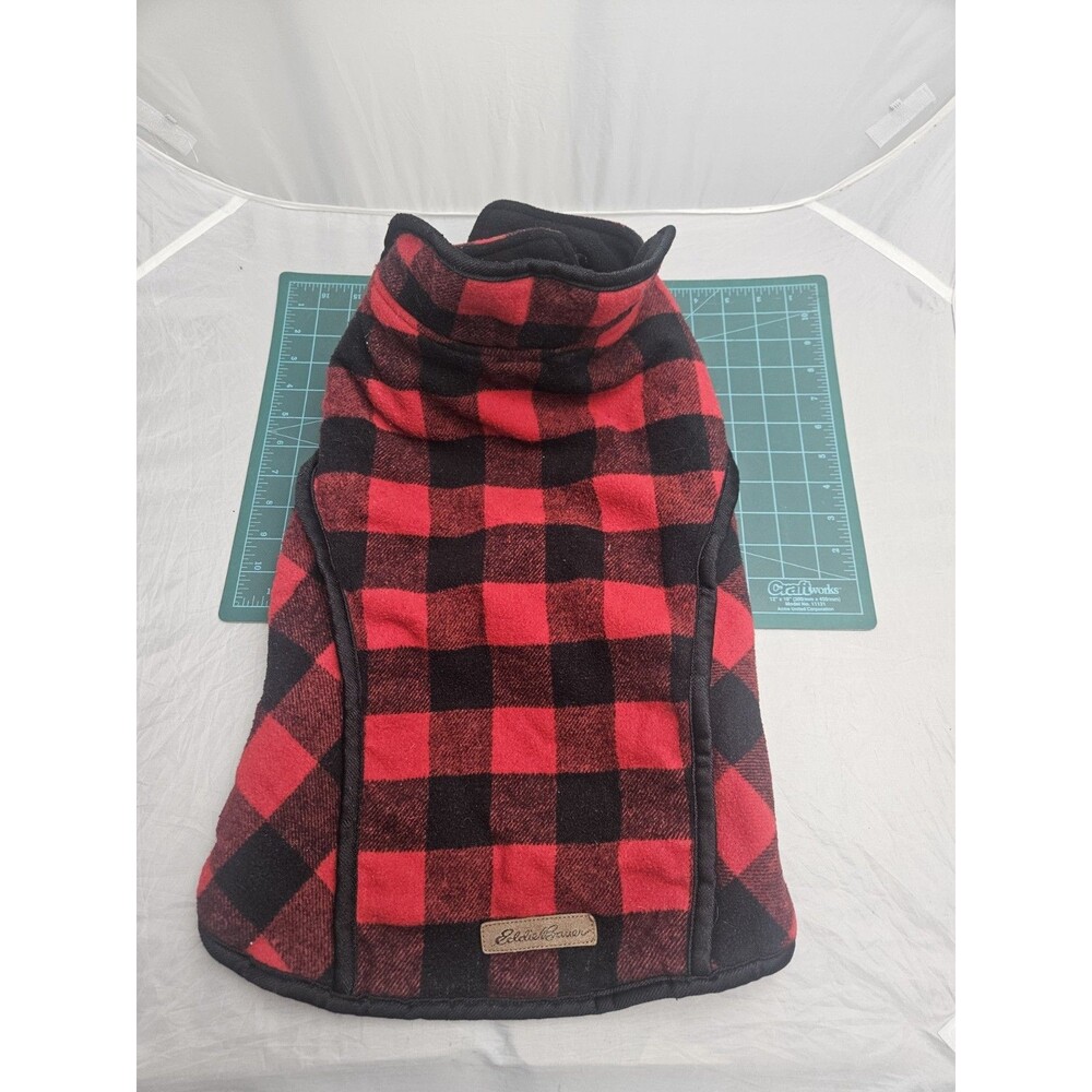 Eddie Bauer Pet Dog Buffalo Plaid Winter Fleece Lined Jacket Coat Red Size Large